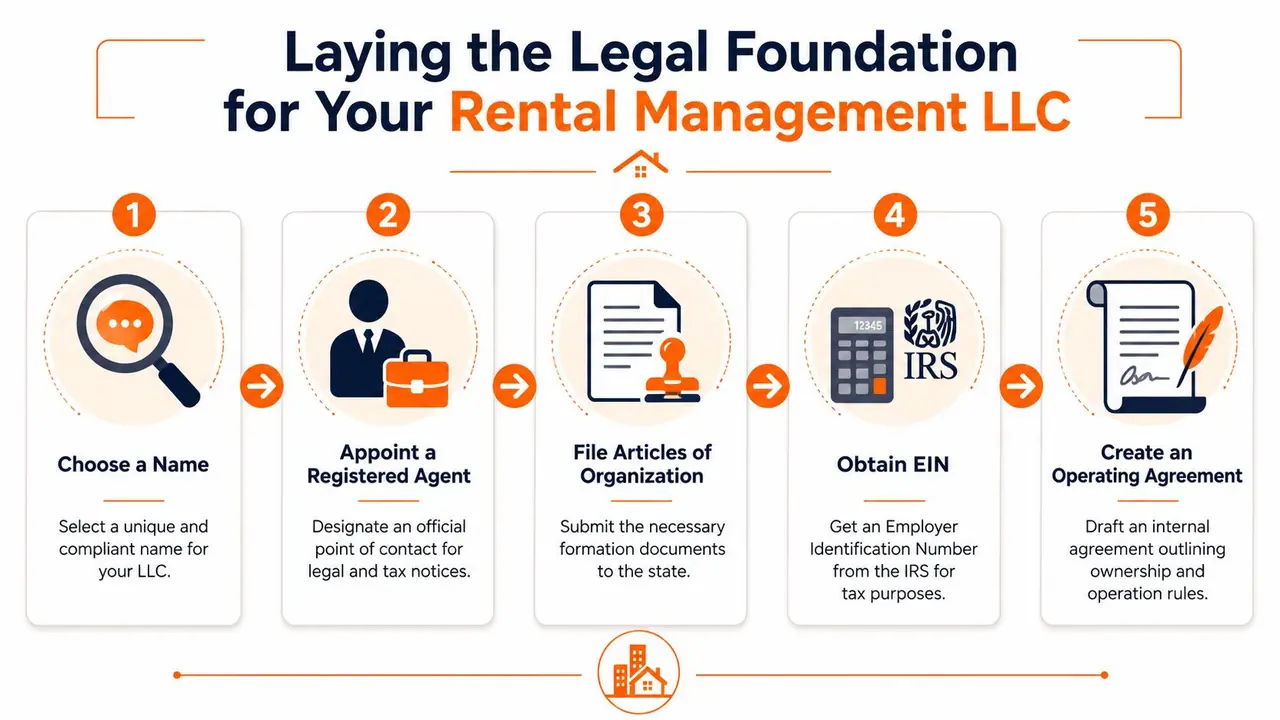 A five-step guide for creating a legal foundation for a rental management limited liability company.
