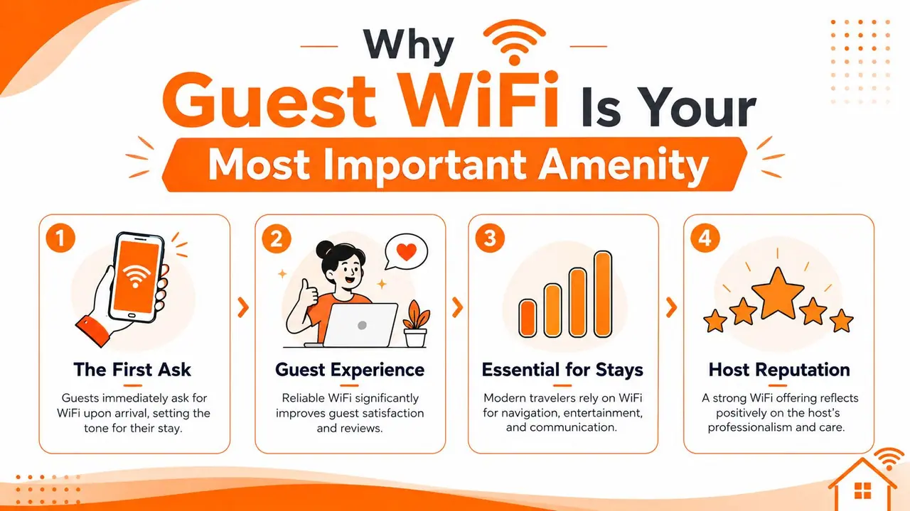An infographic detailing why providing reliable guest WiFi is a crucial amenity for improving overall traveler satisfaction.