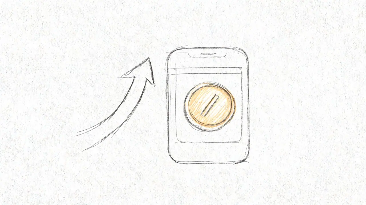 A pencil sketch of a smartphone with a coin icon displayed and an upward pointing arrow