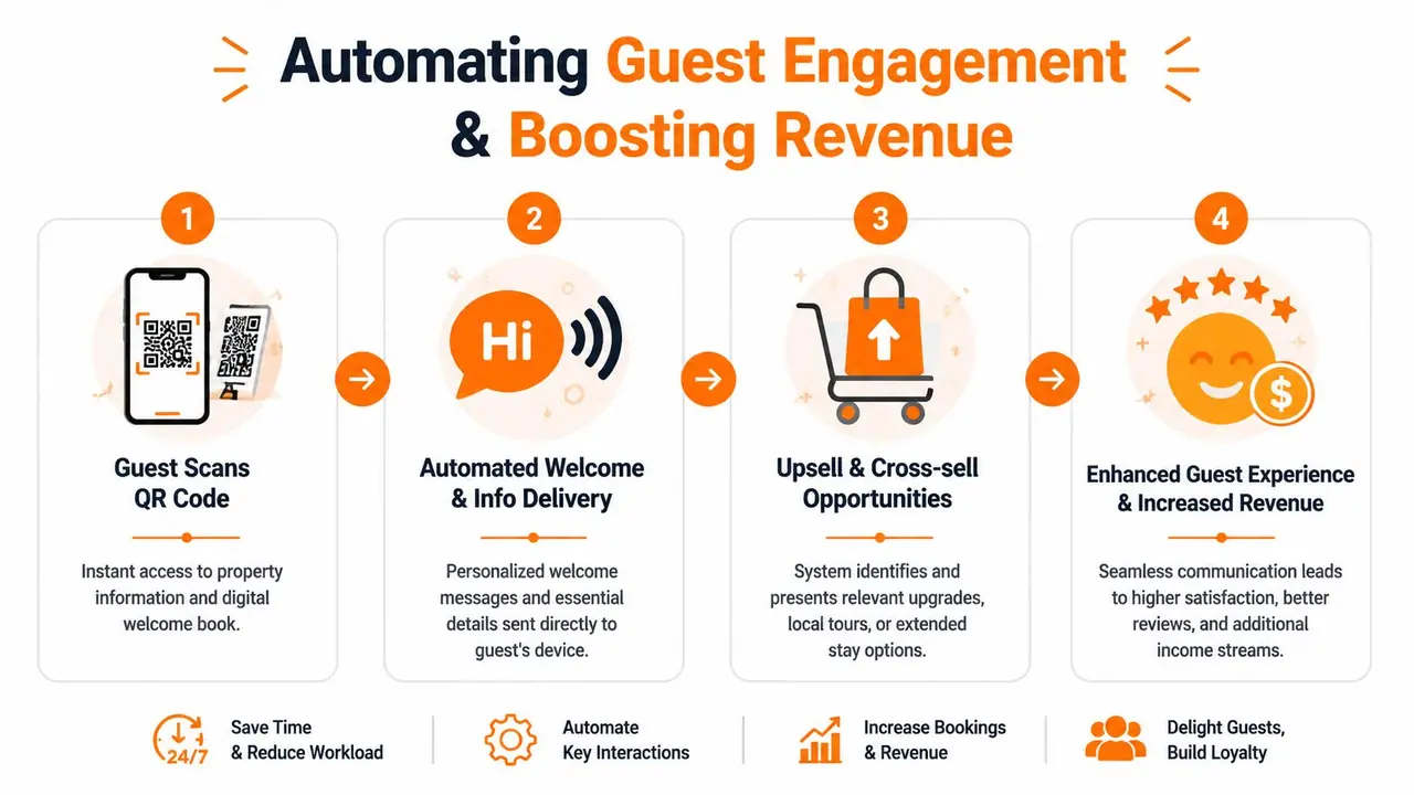 A four-step process for automating guest engagement through QR codes to boost revenue and experience.